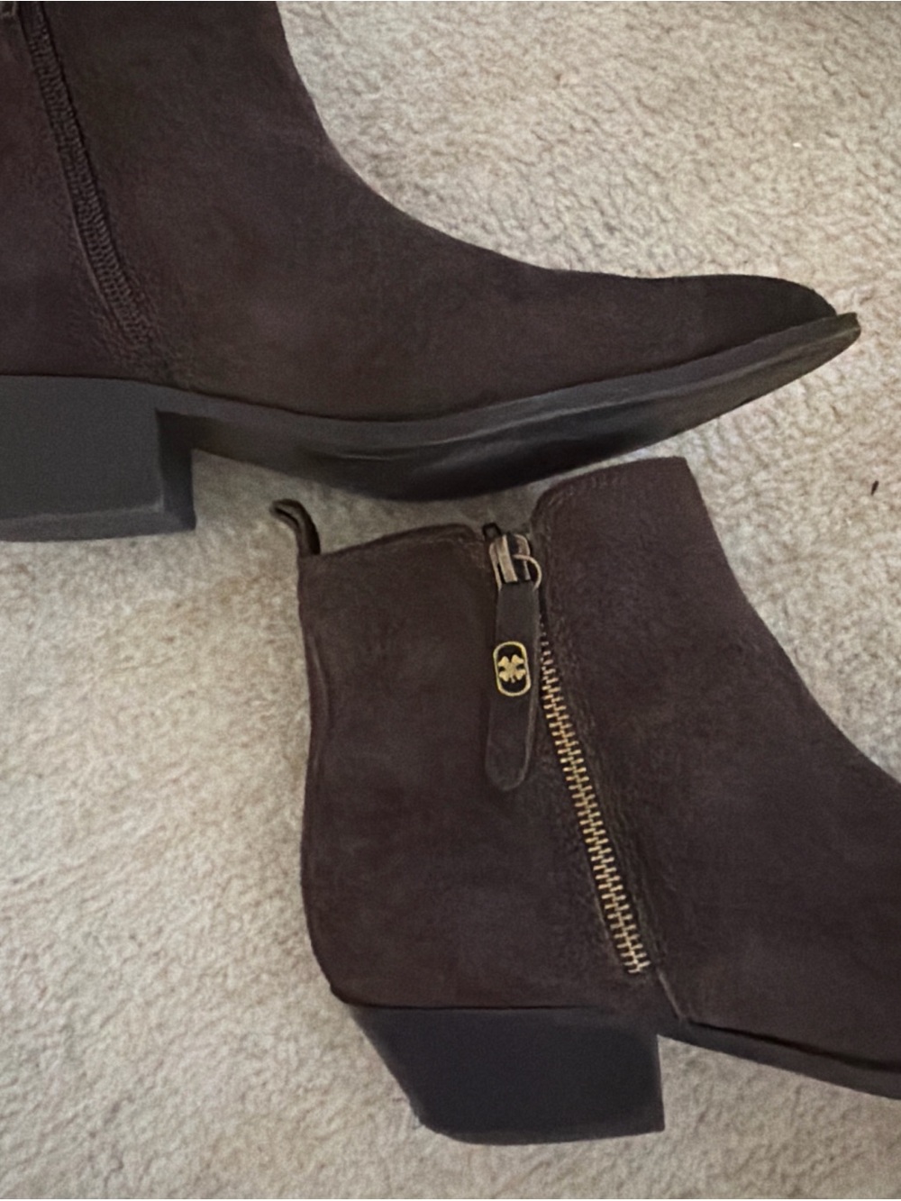 Lucky Brand Women's Dark Brown Suede Ankle Boots with Side Zip